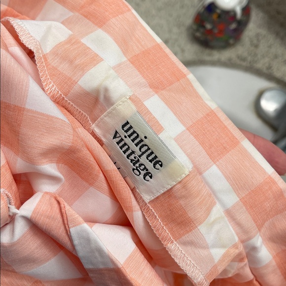 Unique Vintage Peach Gingham Swing Dress - L - Picture 5 of 5